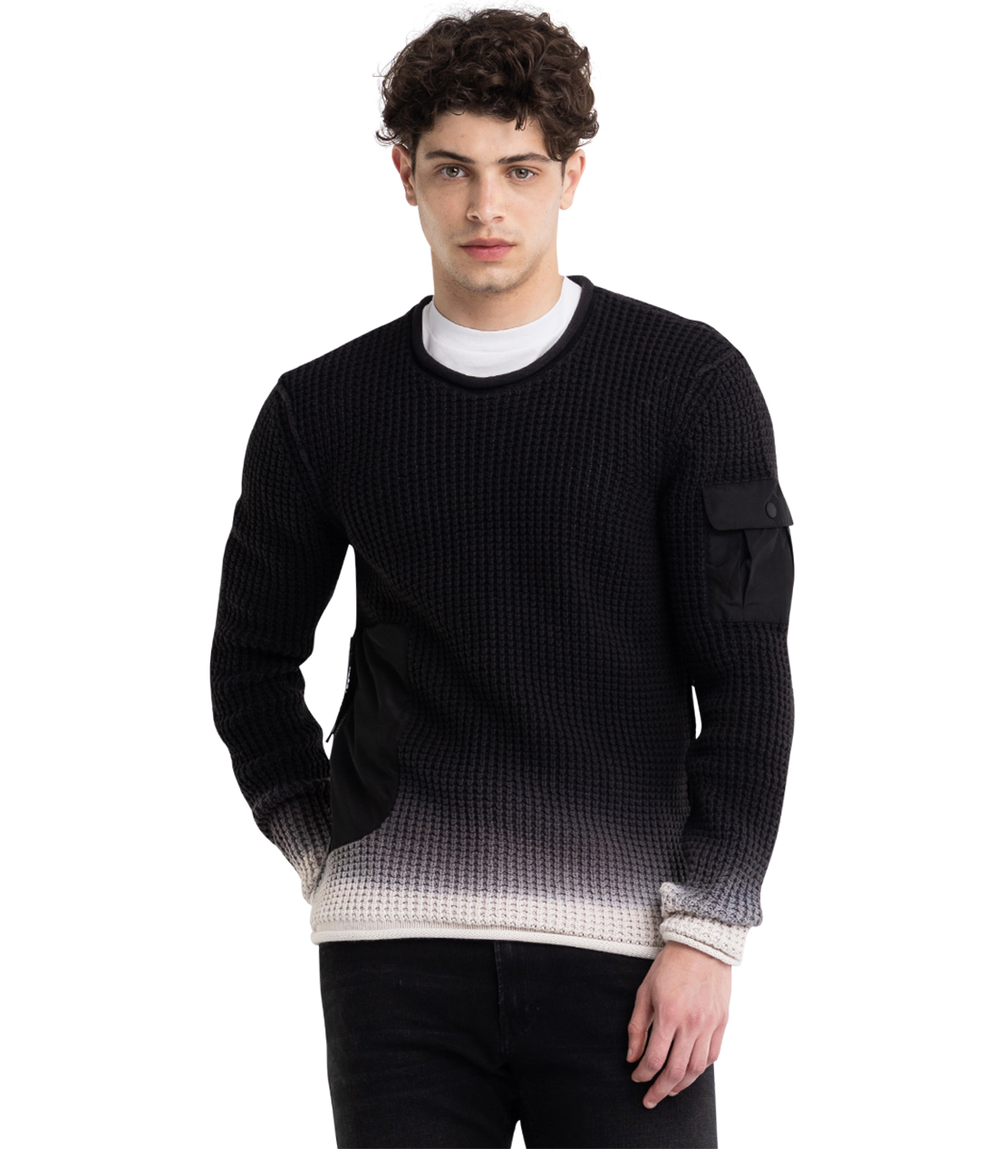 コットンクリンクルグラデーションニット 詳細画像 ブラック系 1